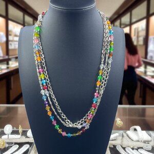 Vintage‎ Multicolor Beaded Layered Necklace Y2K Coquette Festival Kidcore